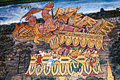 Bangkok Grand Palace, Ramakien murals of the gallery of the Wat Phra Kaew, Sukhreep breaks Tosokows Pichai Molee parasol. 